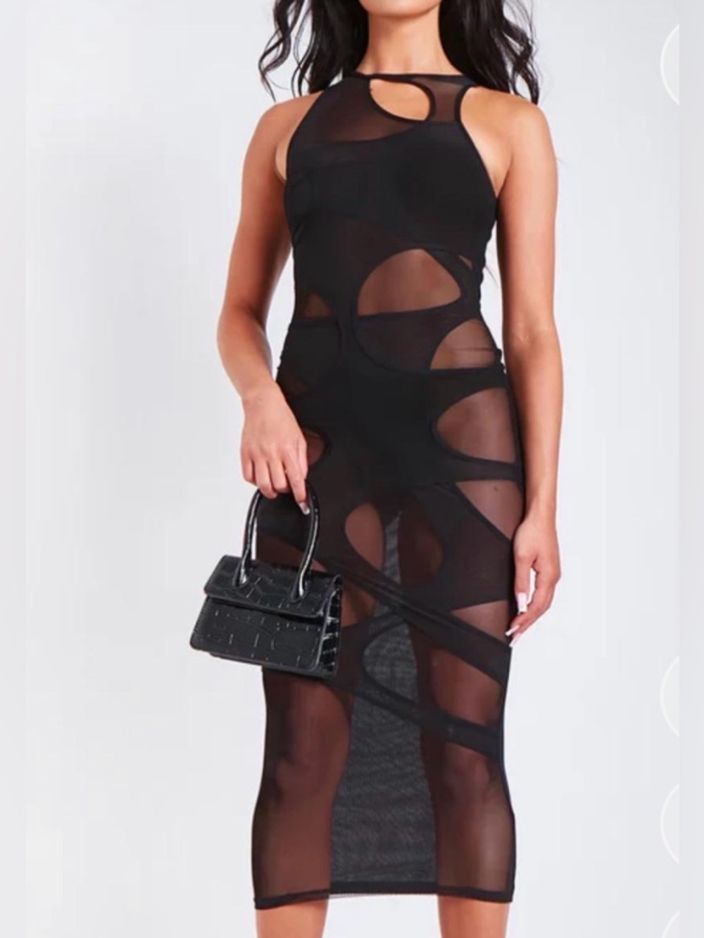 Missy Empire Sheer Cutout Mesh Bodycon Midi Dress Edgy Night Out Clubwear